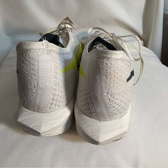 NIKE Sz 9.5 Vaporfly Zoom X White and Neon Yellow Breathable Running Shoes - Picture 11 of 16